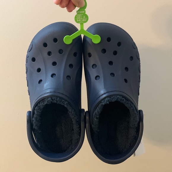 Navy Blue Fur-Lined Crocs - Picture 4 of 13